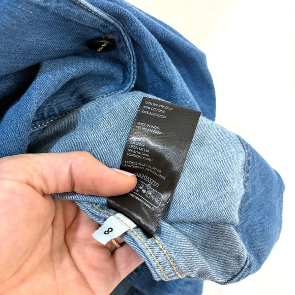 PILCRO & The LETTERPRESS Denim Jean Button Front Puff Sleeve Midi Dress Size 8 - Picture 7 of 11